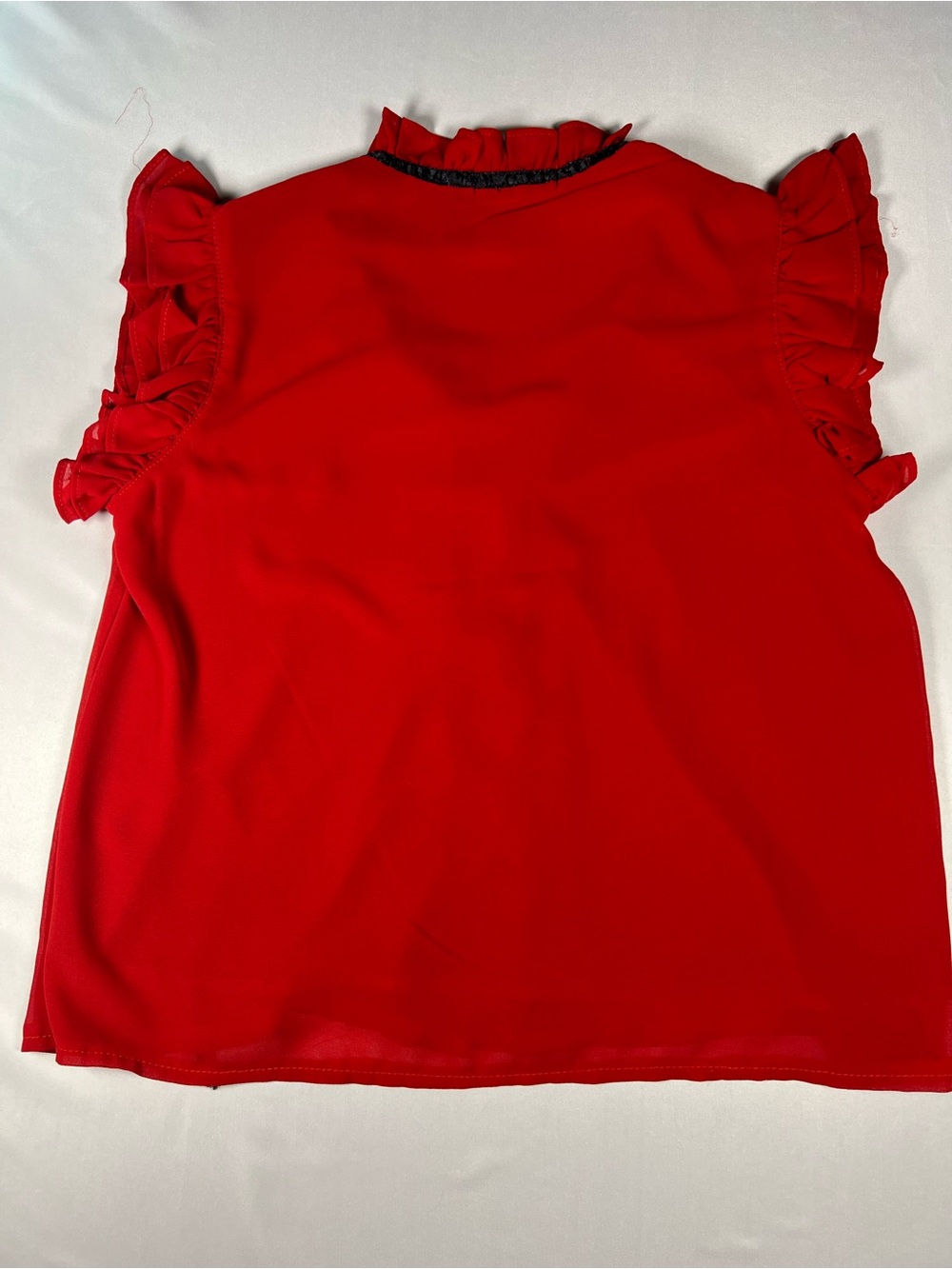 Z& A Red Ruffle Blouse with Black Ribbon Detail - Picture 3 of 3